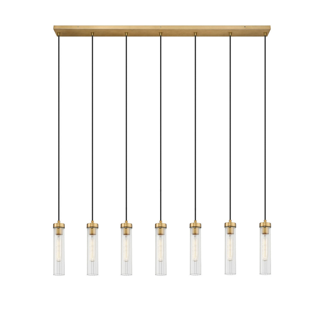 Beau Seven Light Linear Chandelier in Rubbed Brass - available from The Lighting Shoppe, trusted by Canadian homeowners