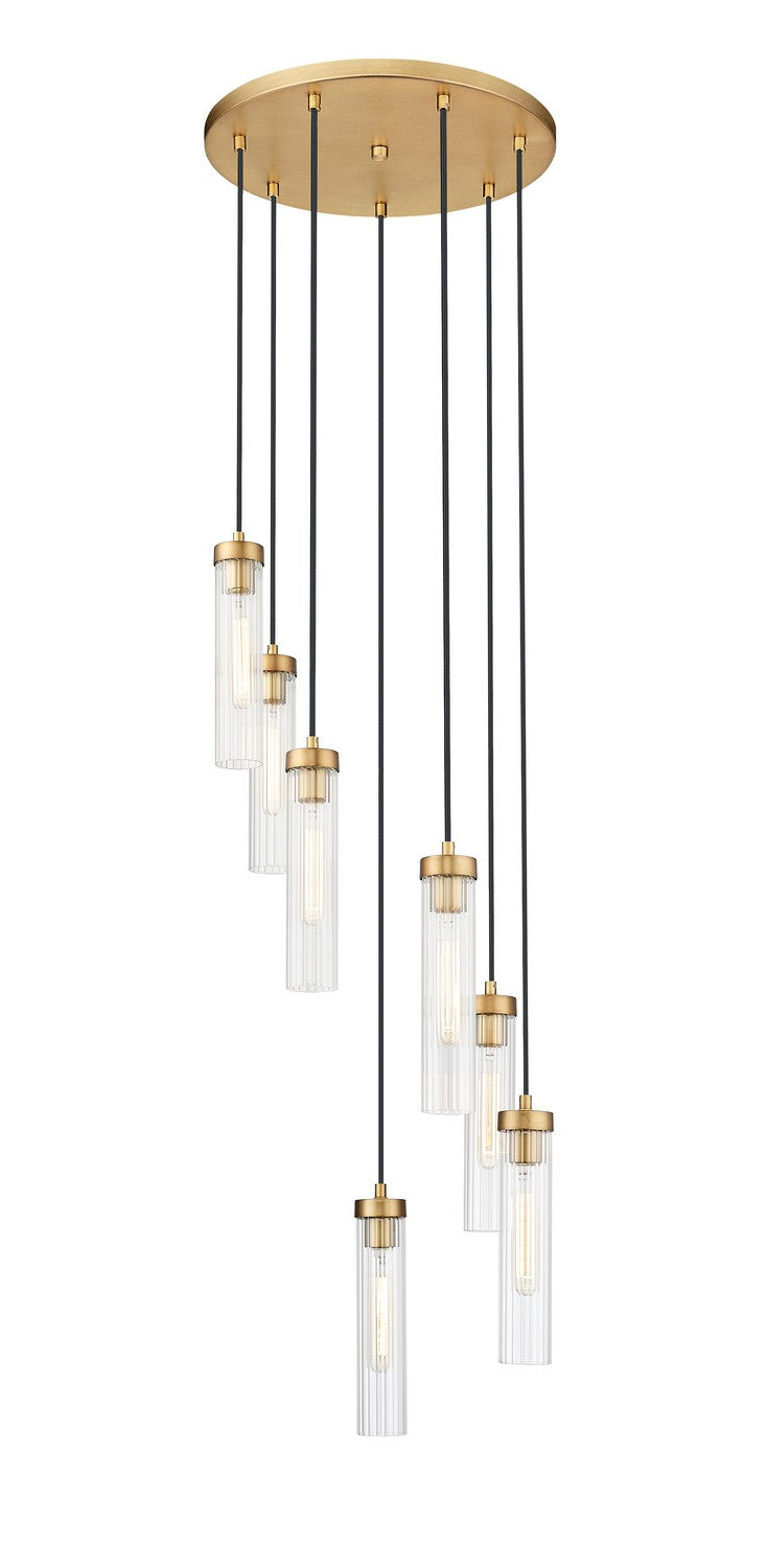 Beau Seven Light Chandelier in Rubbed Brass - available from The Lighting Shoppe, trusted by Canadian homeowners