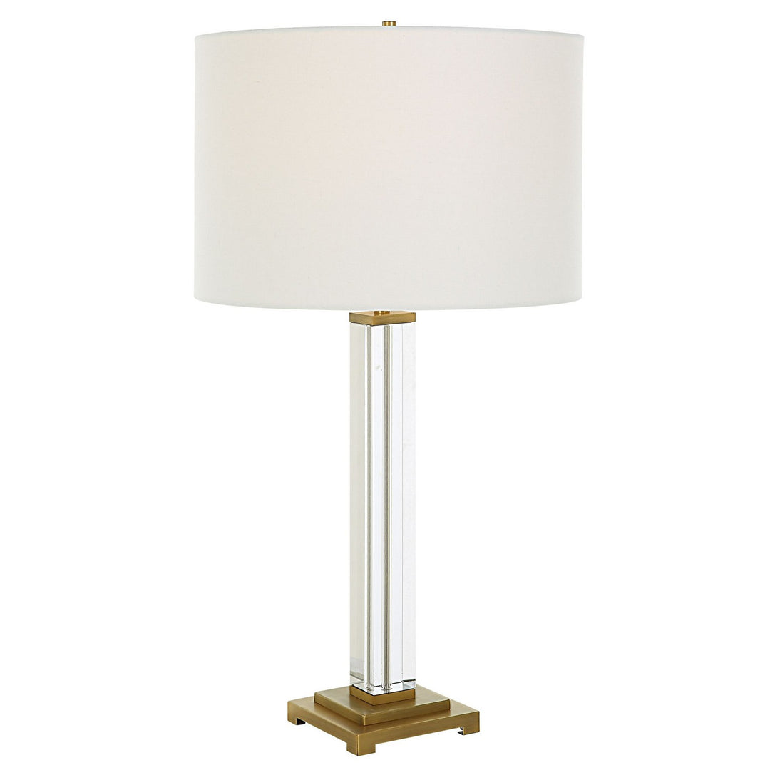 Crystal Column One Light Table Lamp in Antique Brass - available from The Lighting Shoppe, trusted by Canadian homeowners