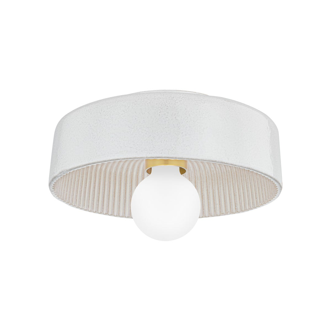 Ray One Light Flush Mount in Aged Brass/ Ceramic Reactive White - available from The Lighting Shoppe, trusted by Canadian homeowners
