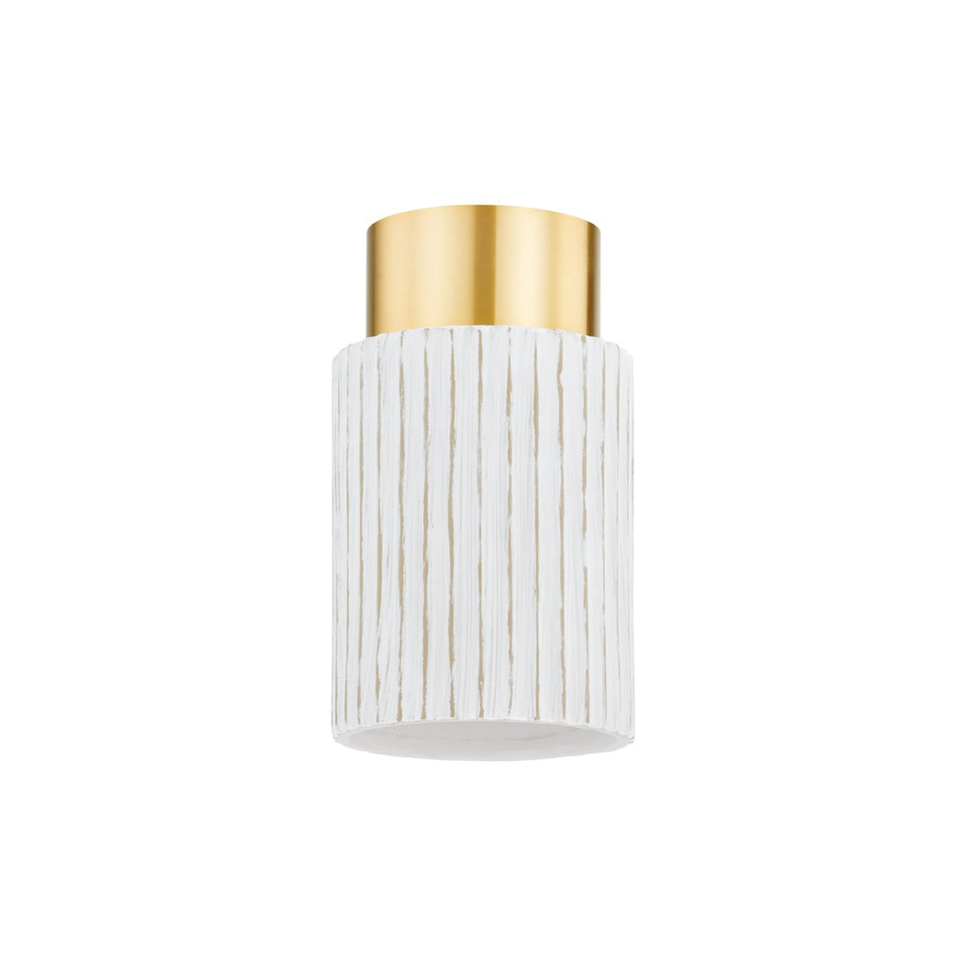 Corissa One Light Flush Mount in Aged Brass/ Ceramic Whitewash Bisque - available from The Lighting Shoppe, trusted by Canadian homeowners