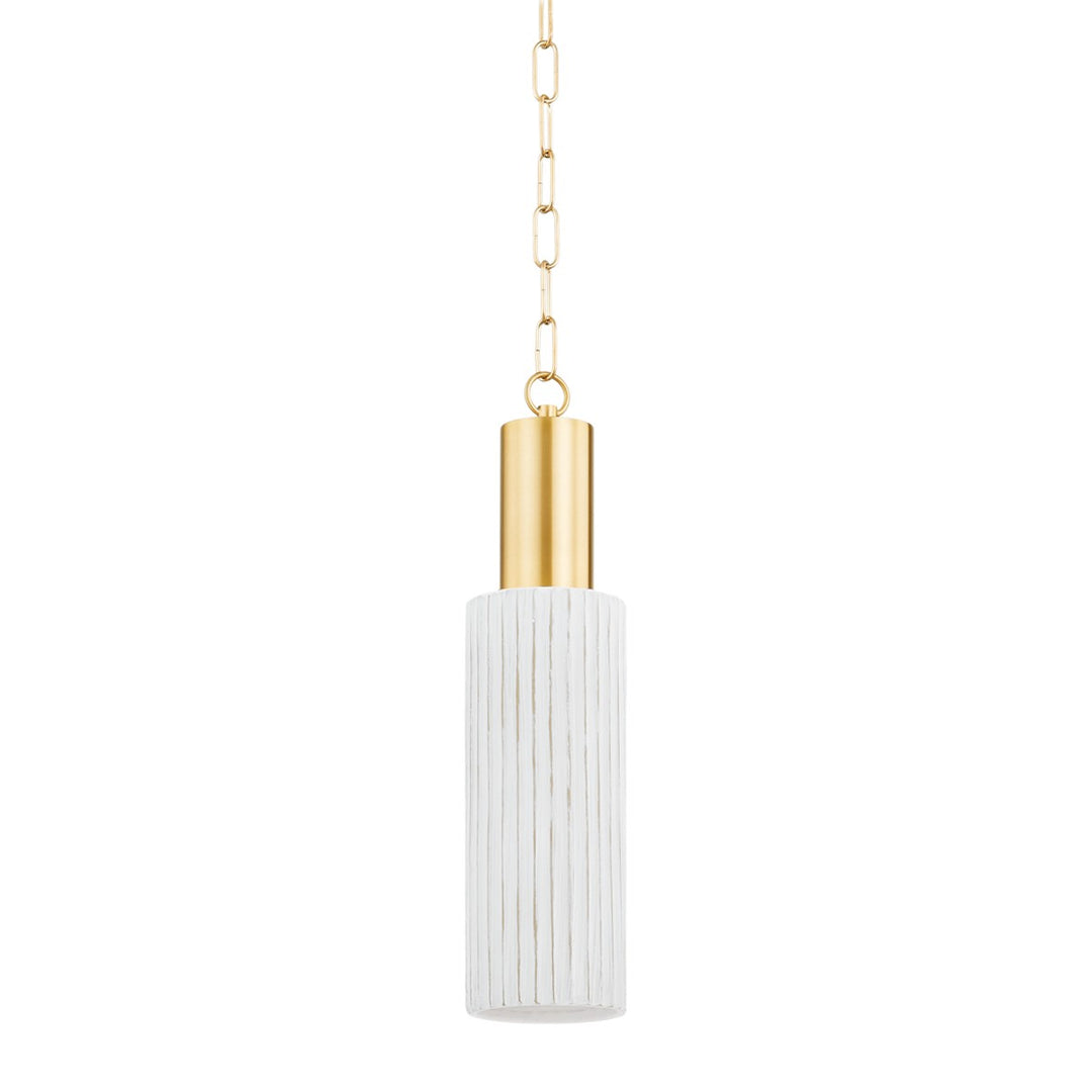 Corissa One Light Pendant in Aged Brass/ Ceramic Whitewash Bisque - available from The Lighting Shoppe, trusted by Canadian homeowners