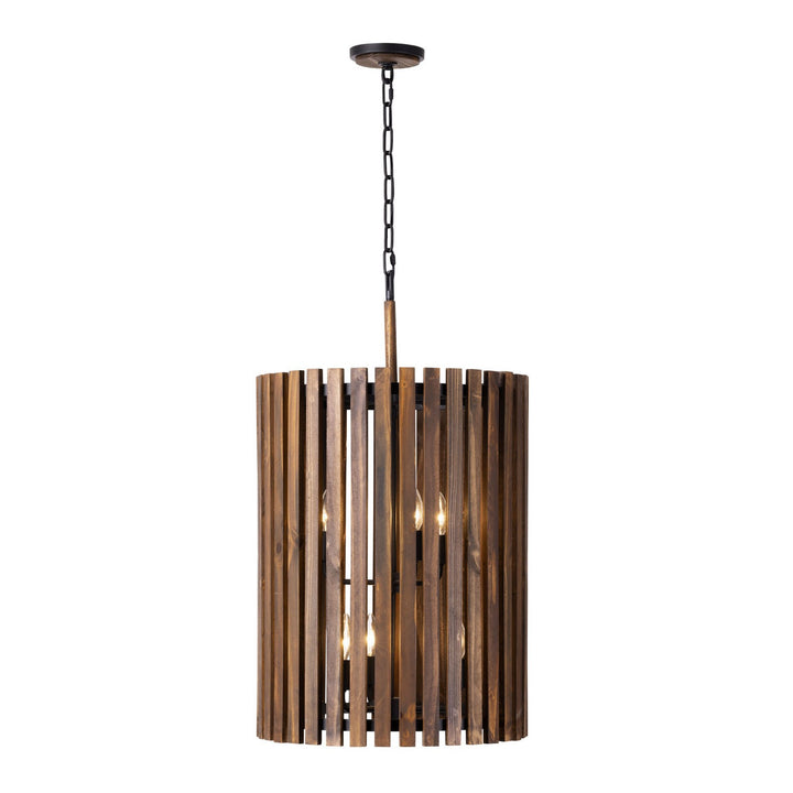Suratto Six Light Foyer Pendant in Matte Black/Medium Walnut - available from The Lighting Shoppe, trusted by Canadian homeowners