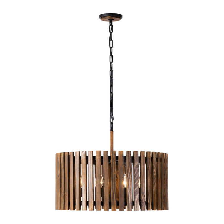 Suratto Six Light Pendant in Matte Black/Medium Walnut - available from The Lighting Shoppe, trusted by Canadian homeowners