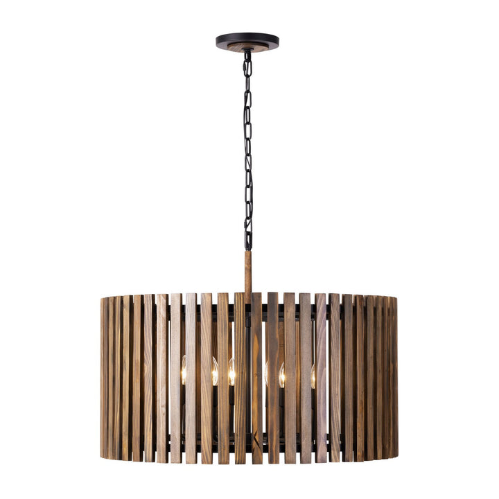 Suratto Eight Light Pendant in Matte Black/Medium Walnut - available from The Lighting Shoppe, trusted by Canadian homeowners