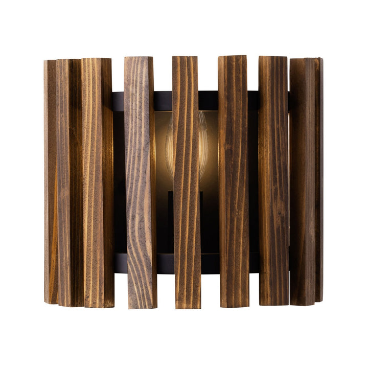 Suratto One Light Wall Sconce in Matte Black/Medium Walnut - available from The Lighting Shoppe, trusted by Canadian homeowners