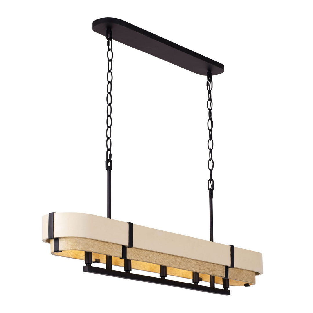 Blonde Moment Five Light Linear Pendant in Matte Black/Honey/Medium Oak - available from The Lighting Shoppe, trusted by Canadian homeowners