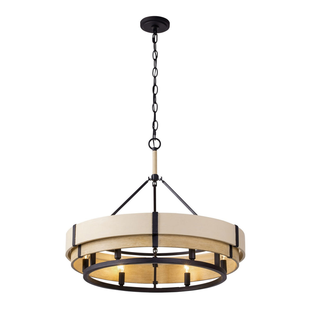 Blonde Moment Six Light Pendant in Matte Black/Honey/Medium Oak - available from The Lighting Shoppe, trusted by Canadian homeowners