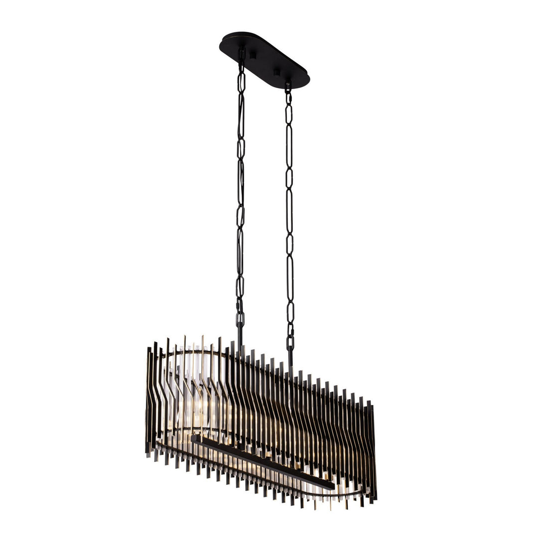 Park Row Five Light Linear Pendant in Matte Black/French Gold - available from The Lighting Shoppe, trusted by Canadian homeowners
