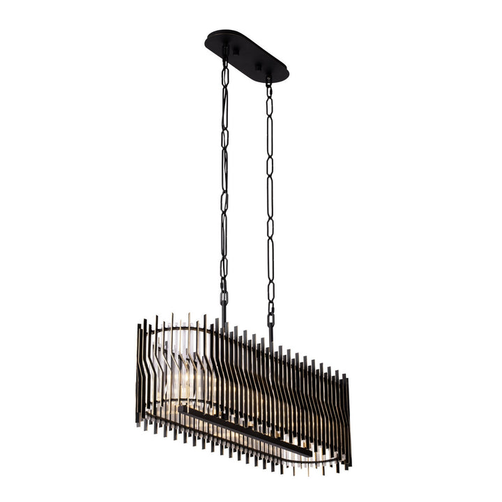 Park Row Five Light Linear Pendant in Matte Black/French Gold - available from The Lighting Shoppe, trusted by Canadian homeowners