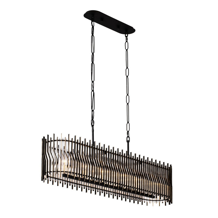 Park Row Six Light Linear Pendant in Matte Black/French Gold - available from The Lighting Shoppe, trusted by Canadian homeowners