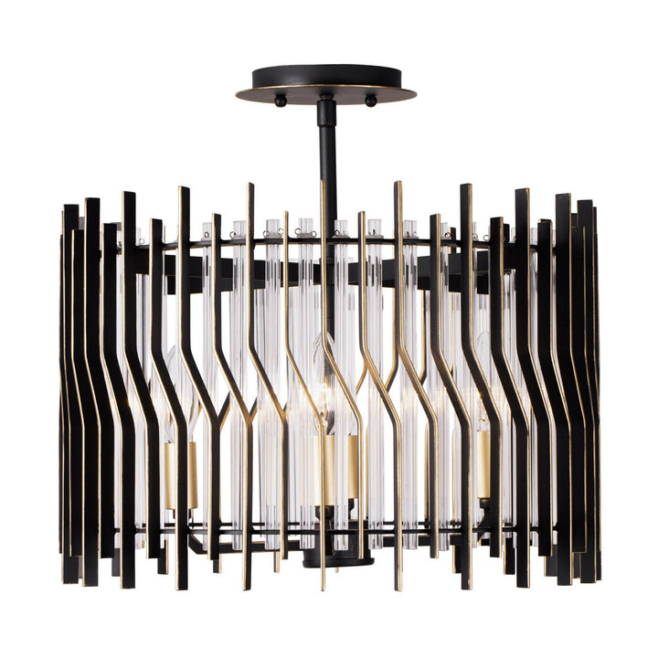 Park Row Four Light Semi-Flush Mount in Matte Black/French Gold - available from The Lighting Shoppe, trusted by Canadian homeowners