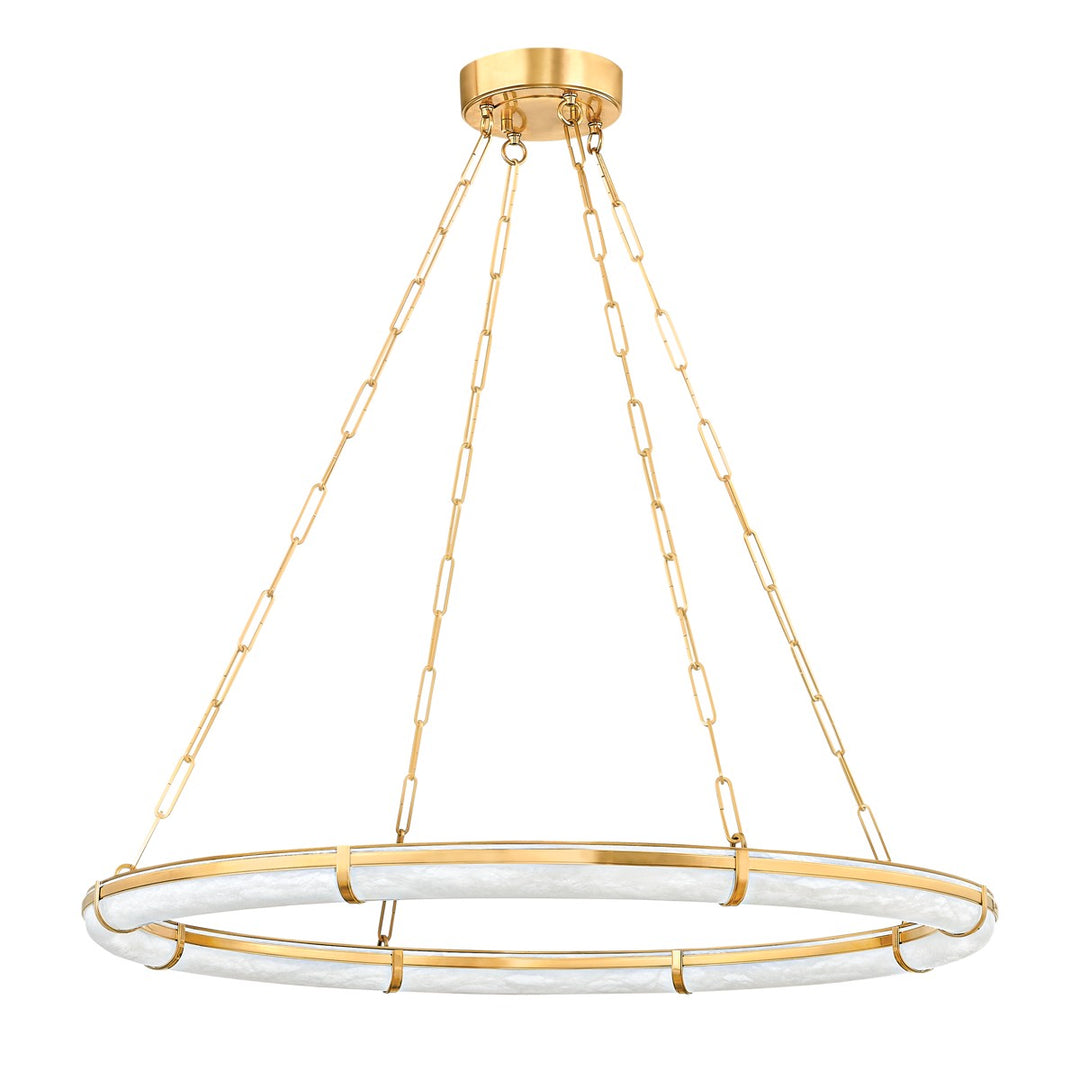 Sennett LED Chandelier in Aged Brass - available from The Lighting Shoppe, trusted by Canadian homeowners