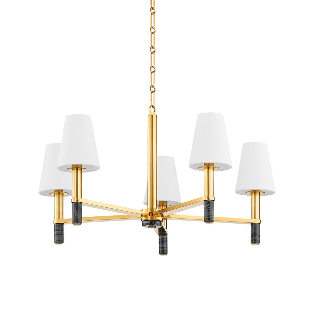 Montreal Five Light Chandelier in Aged Brass - available from The Lighting Shoppe, trusted by Canadian homeowners