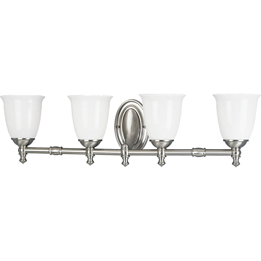 Victorian Four Light Bath in Brushed Nickel - available from The Lighting Shoppe, trusted by Canadian homeowners