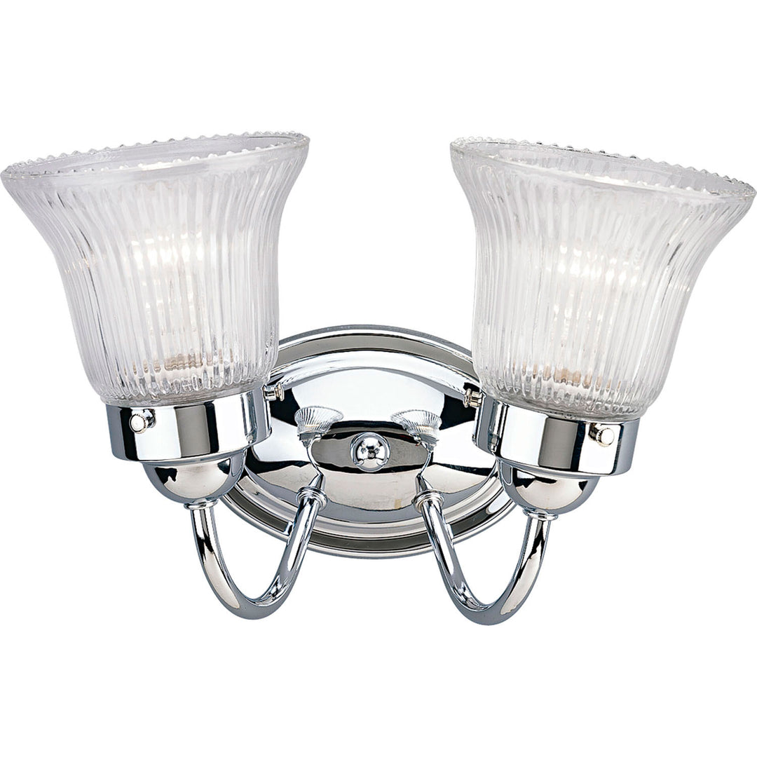 Fluted Glass-Clear Two Light Bath Bracket in Polished Chrome - available from The Lighting Shoppe, trusted by Canadian homeowners