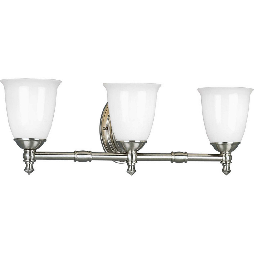 Victorian Three Light Bath in Brushed Nickel - available from The Lighting Shoppe, trusted by Canadian homeowners