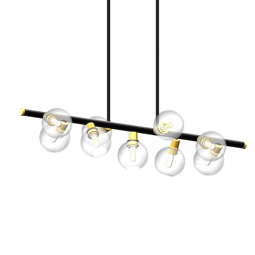 Ocean Drive Nine Light Linear Pendant in Venetian Brass And Graphite With Clear Glass - available from The Lighting Shoppe, trusted by Canadian homeowners