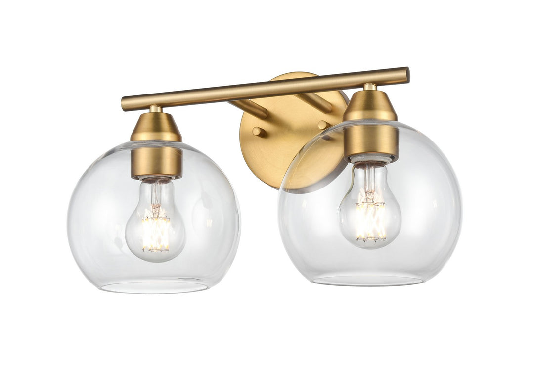 Andromeda Two Light Vanity in Brass With Clear Glass - available from The Lighting Shoppe, trusted by Canadian homeowners