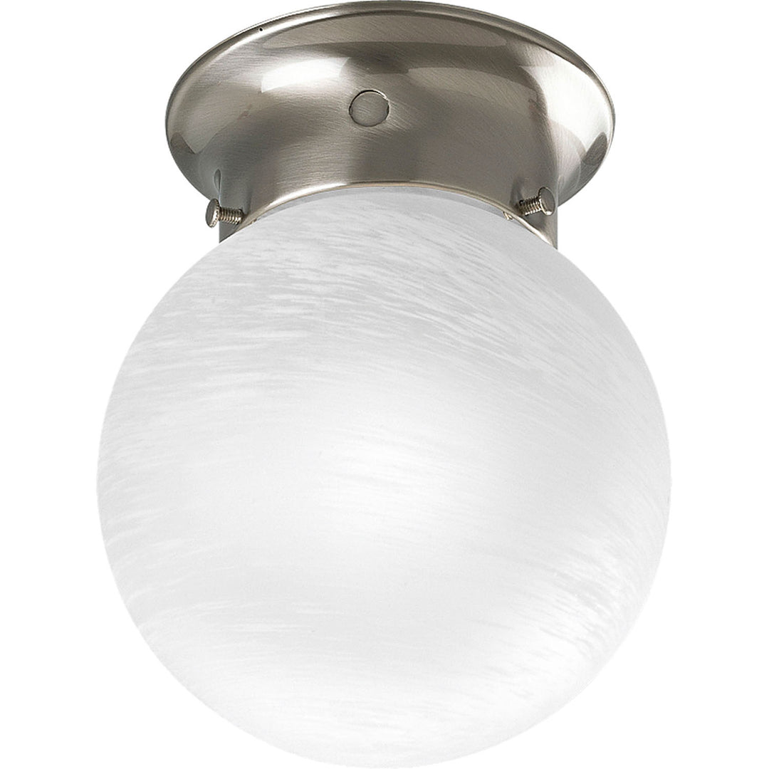 Globe - Alabaster One Light Flush Mount in Brushed Nickel - available from The Lighting Shoppe, trusted by Canadian homeowners