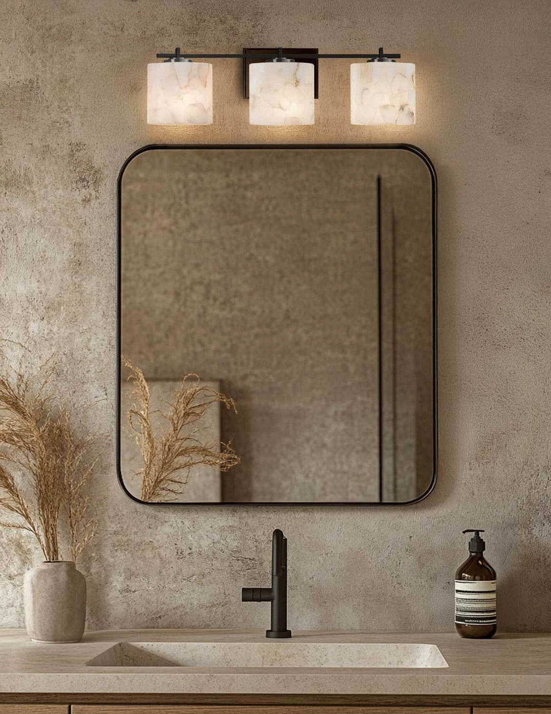 Alabaster Rocks LED Bath Bar in Matte Black Justice Designs