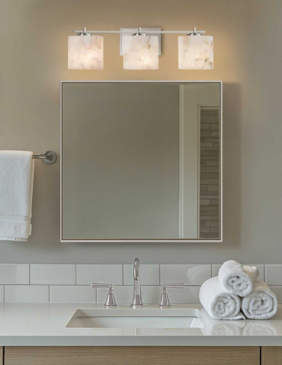 Alabaster Rocks Three Light Bath Bar in Brushed Nickel Justice Designs