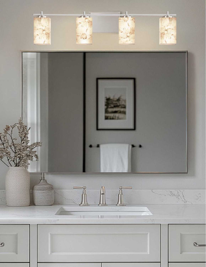 Alabaster Rocks Four Light Bath Bar in Brushed Nickel Justice Designs