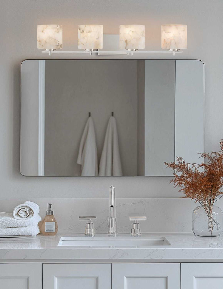 Alabaster Rocks Four Light Bath Bar in Brushed Nickel Justice Designs