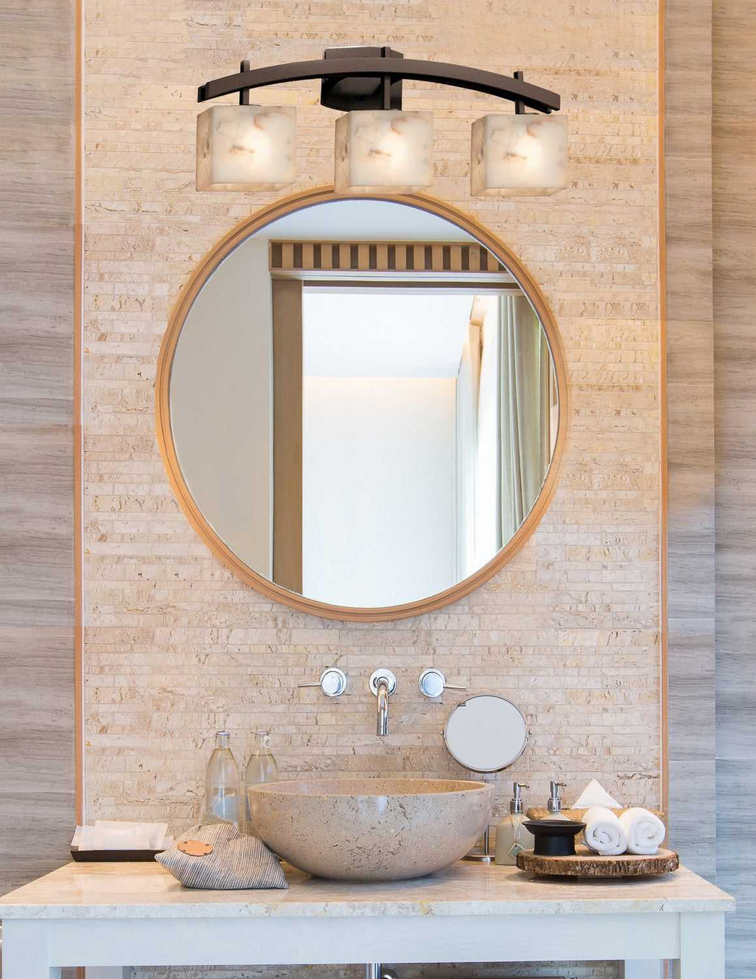 Alabaster Rocks Three Light Bath Bar in Dark Bronze Justice Designs