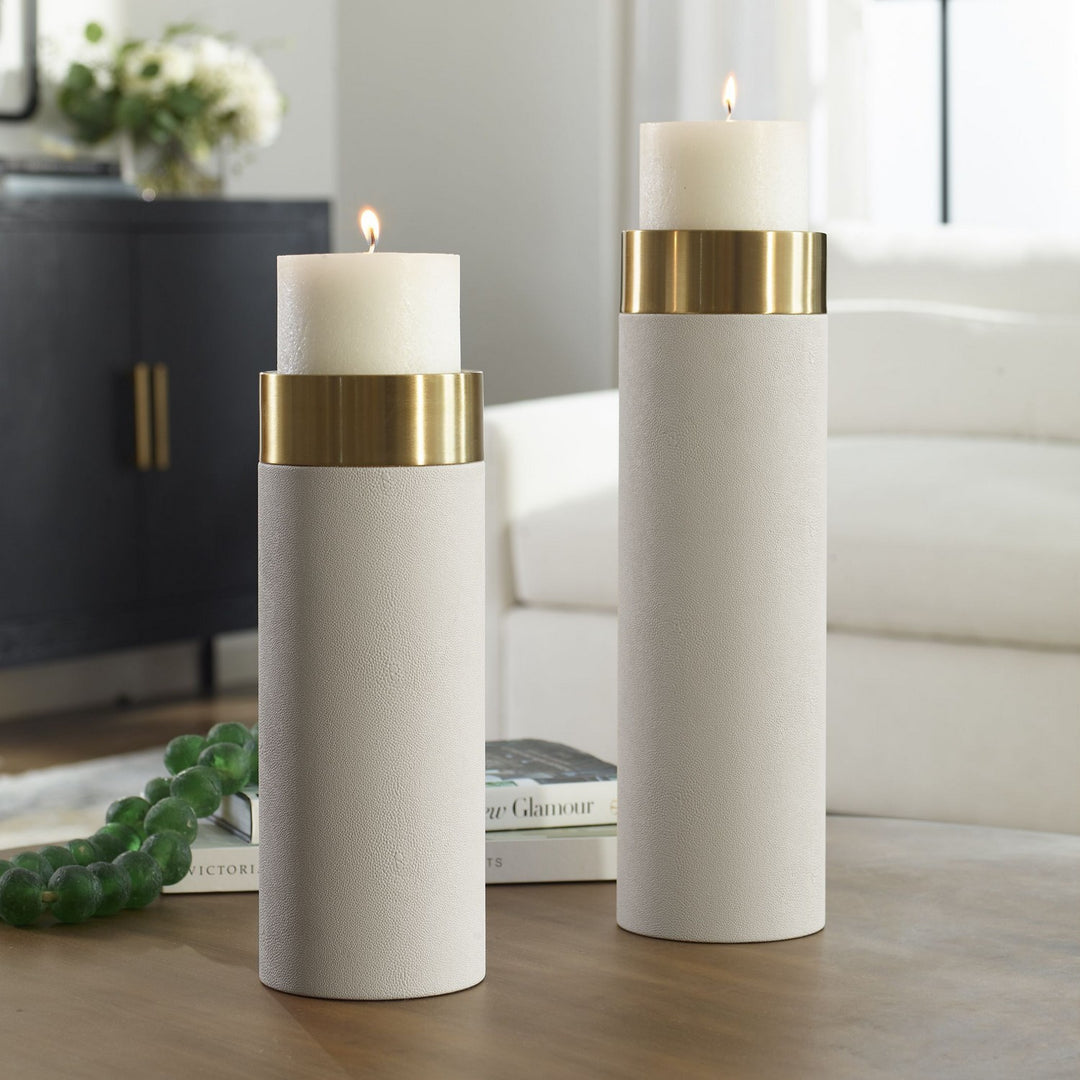 Wessex Candleholders, Set/2 in Antique Brushed Brass - available from The Lighting Shoppe, trusted by Canadian homeowners