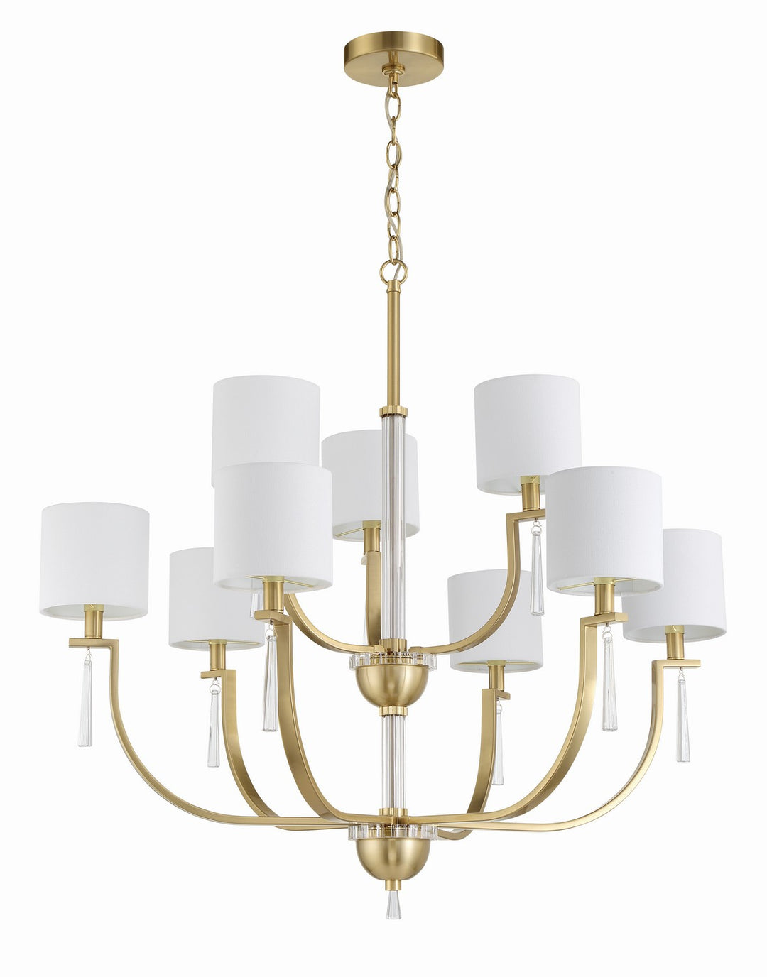 Fortuna Nine Light Chandelier in Satin Brass - available from The Lighting Shoppe, trusted by Canadian homeowners