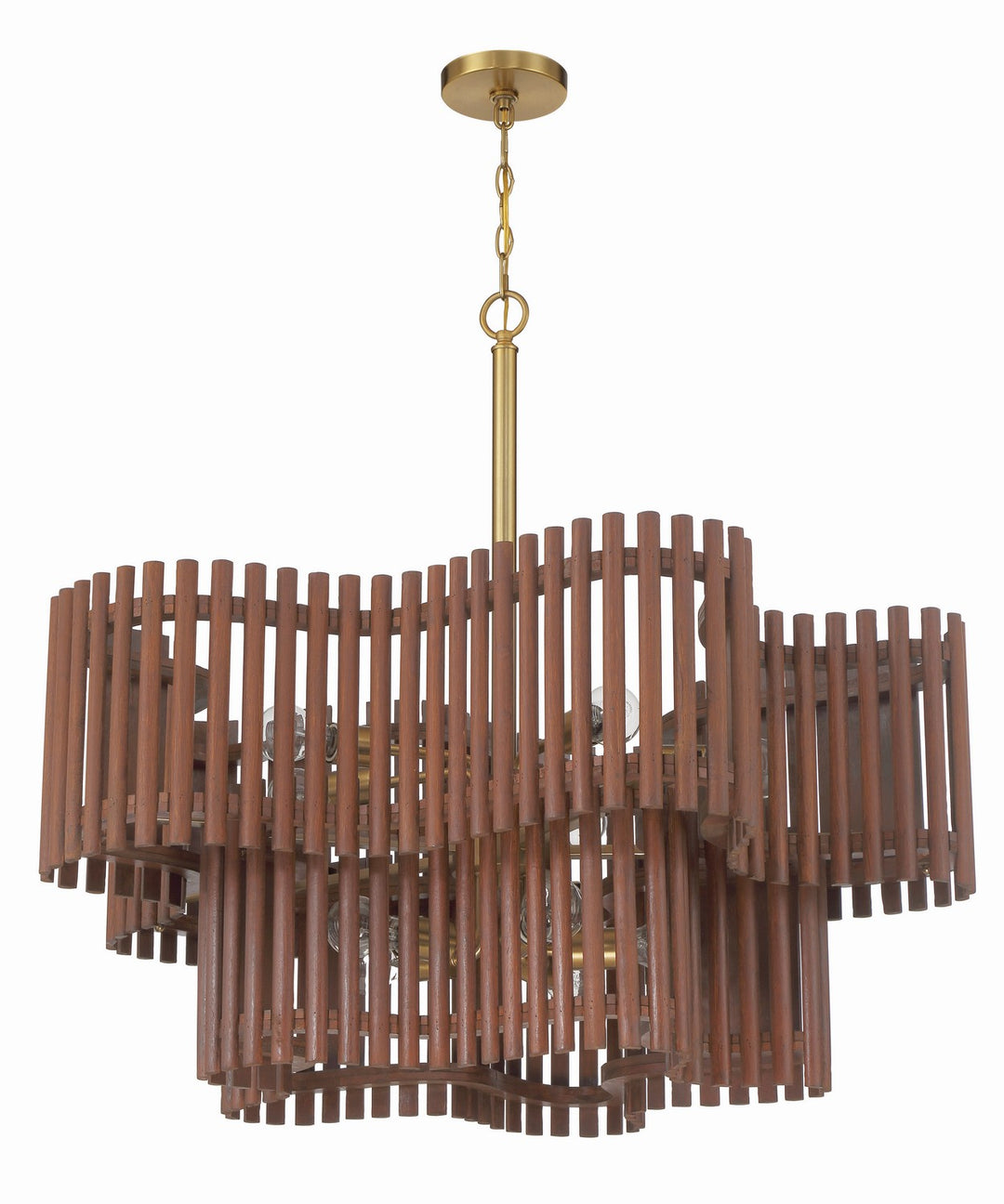 Freeform Ten Light Chandelier in Satin Brass/Walnut - available from The Lighting Shoppe, trusted by Canadian homeowners
