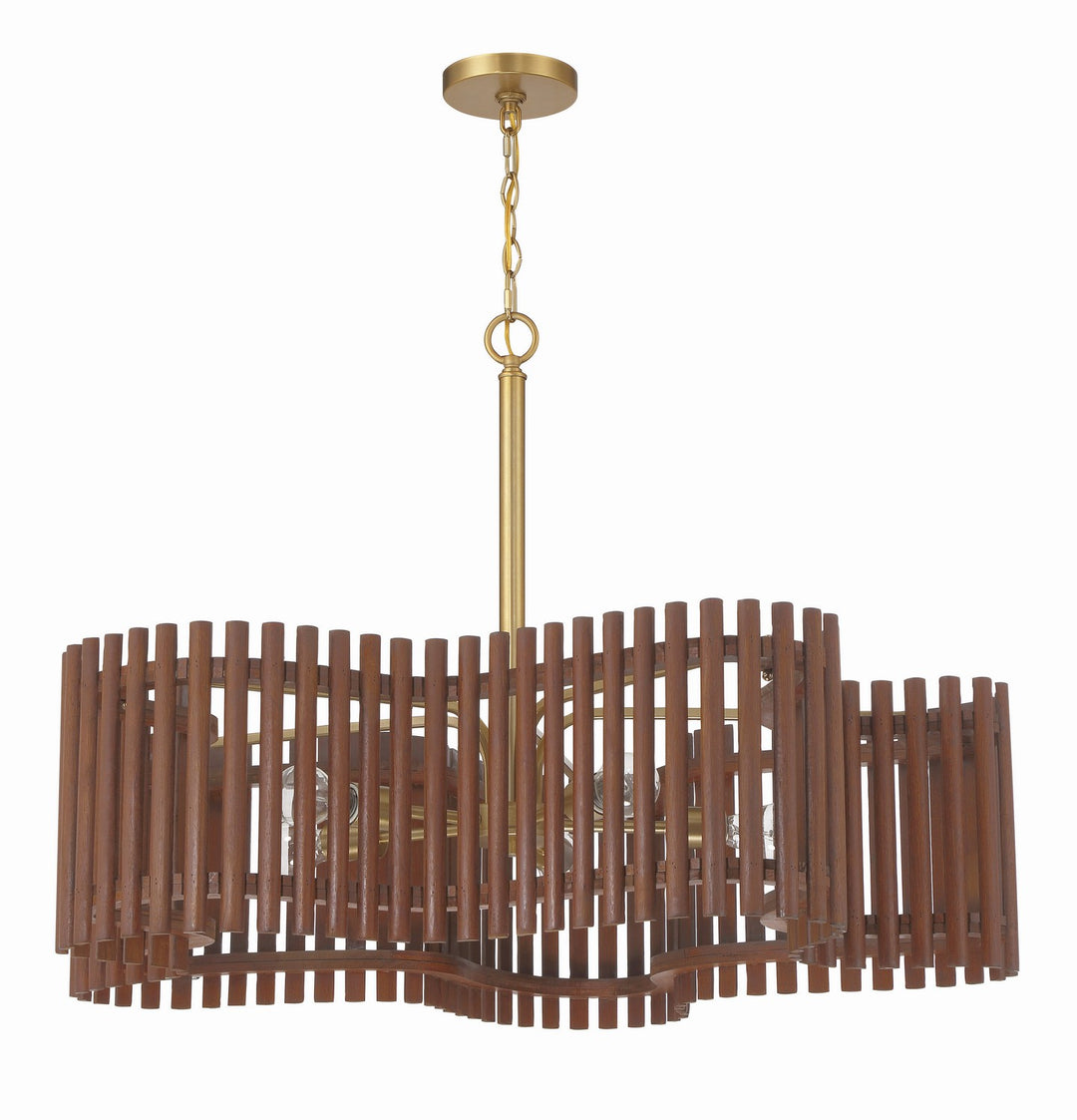 Freeform Five Light Chandelier in Satin Brass/Walnut - available from The Lighting Shoppe, trusted by Canadian homeowners