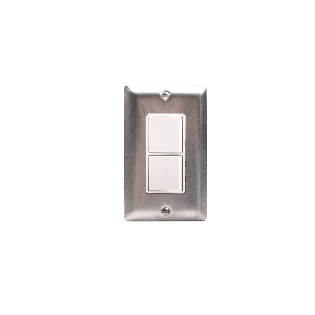 Single Duplex Switch Wall Plate And Gang Box in Stainless Steel - available from The Lighting Shoppe, trusted by Canadian homeowners