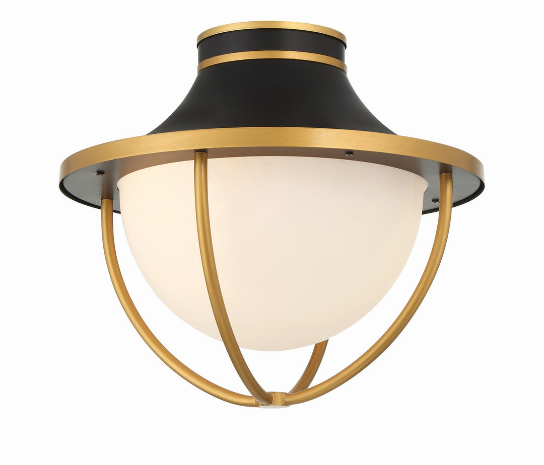 Atlas Two Light Outdoor Semi Flush Mount in Matte Black + Textured Gold - available from The Lighting Shoppe, trusted by Canadian homeowners