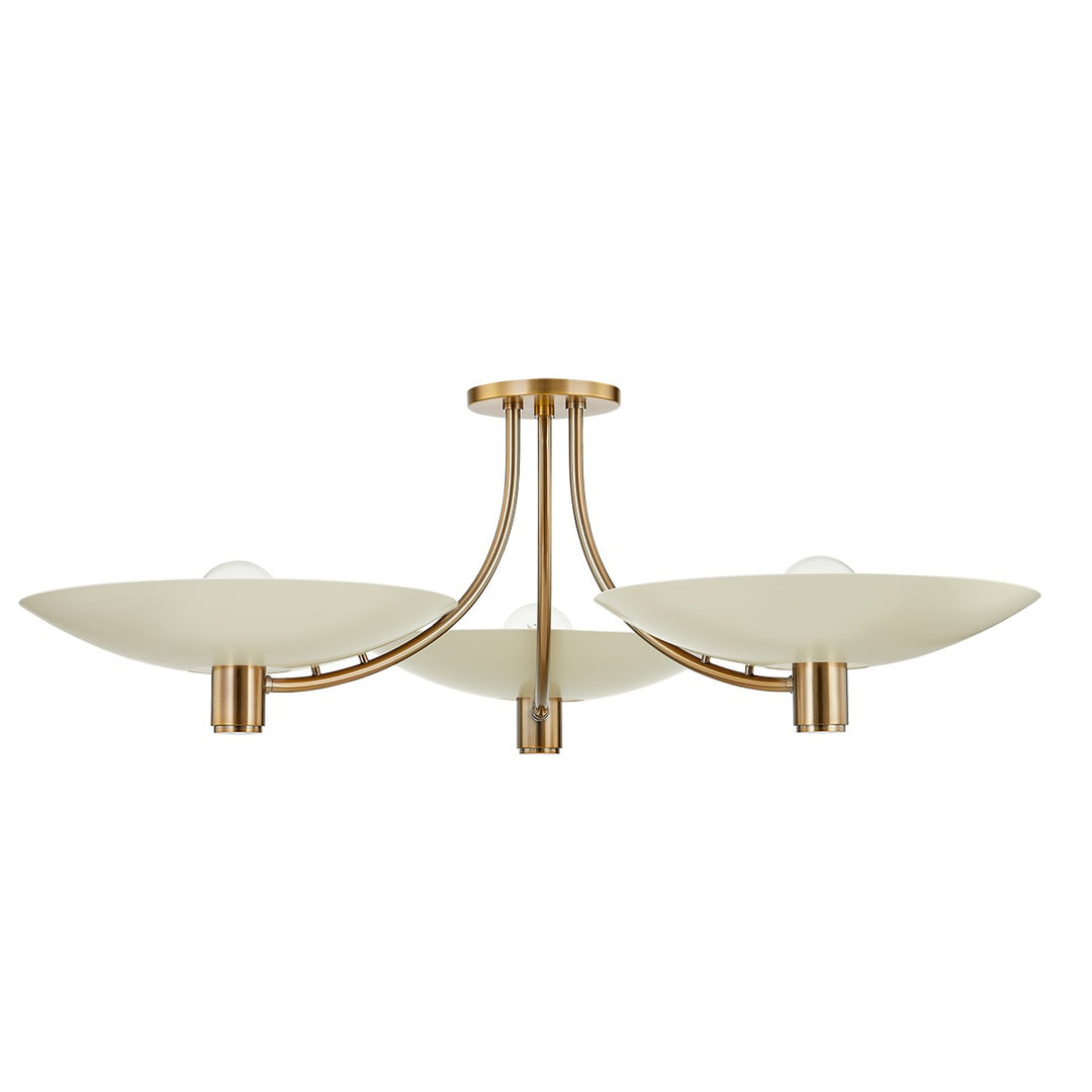 Wolfe Three Light Semi Flush Mount in Patina Brass And Soft Sand - available from The Lighting Shoppe, trusted by Canadian homeowners