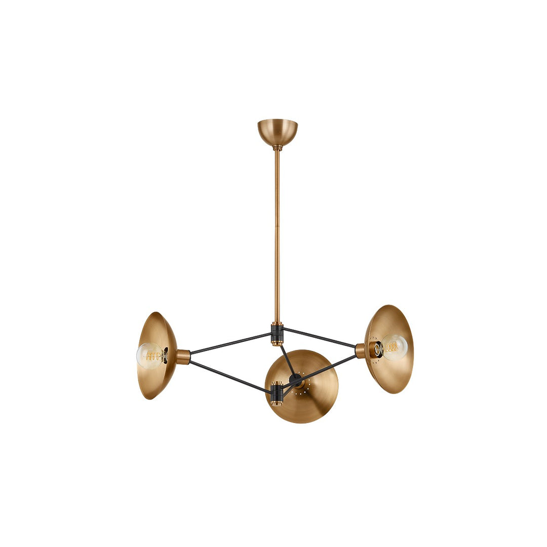 Axel Three Light Chandelier in Patina Brass/Soft Black - available from The Lighting Shoppe, trusted by Canadian homeowners