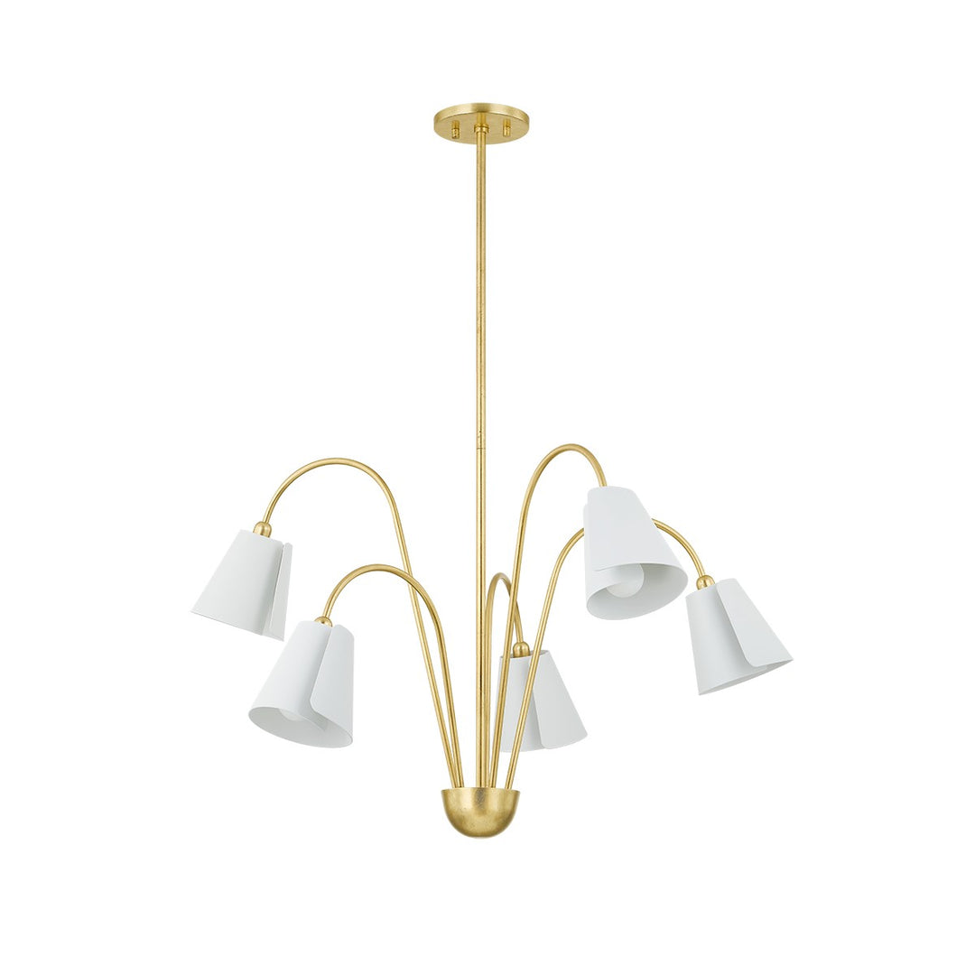 Lila Five Light Chandelier in Gold Leaf/Textured On White Combo - available from The Lighting Shoppe, trusted by Canadian homeowners