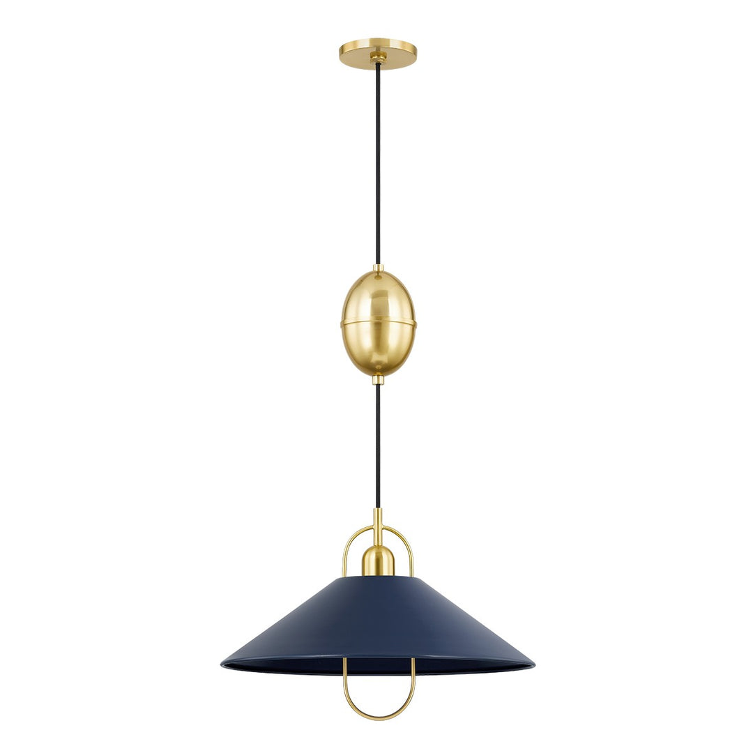 Mariel One Light Pendant in Aged Brass/Soft Navy - available from The Lighting Shoppe, trusted by Canadian homeowners
