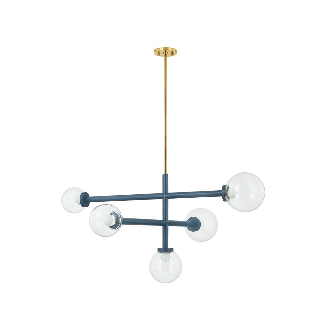 Sia Five Light Chandelier in Aged Brass/Slate Blue - available from The Lighting Shoppe, trusted by Canadian homeowners