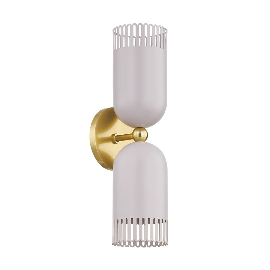 Liba Two Light Wall Sconce in Aged Brass/Soft Peignoir - available from The Lighting Shoppe, trusted by Canadian homeowners