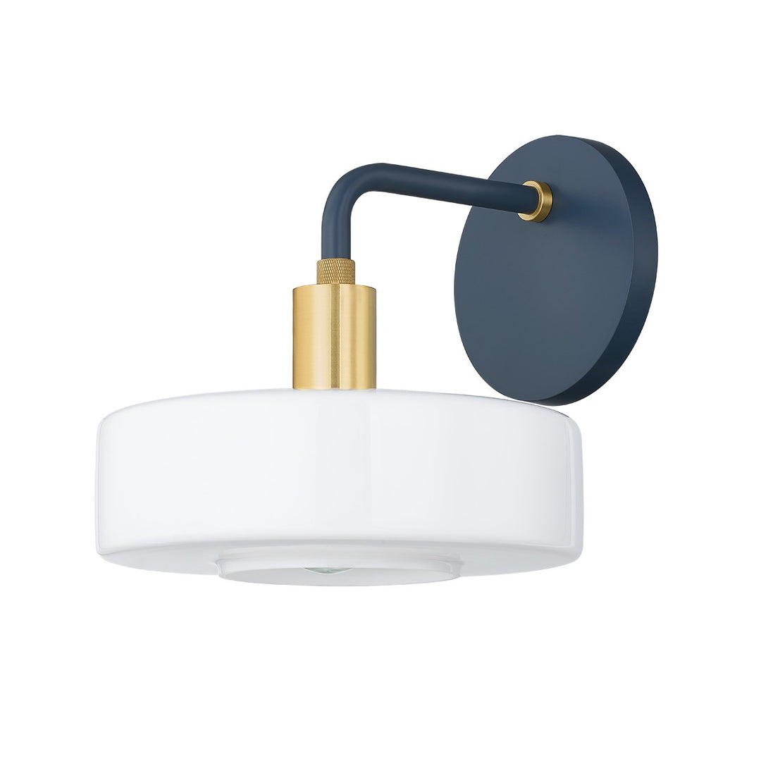 Aston One Light Wall Sconce in Aged Brass/Slate Blue - available from The Lighting Shoppe, trusted by Canadian homeowners