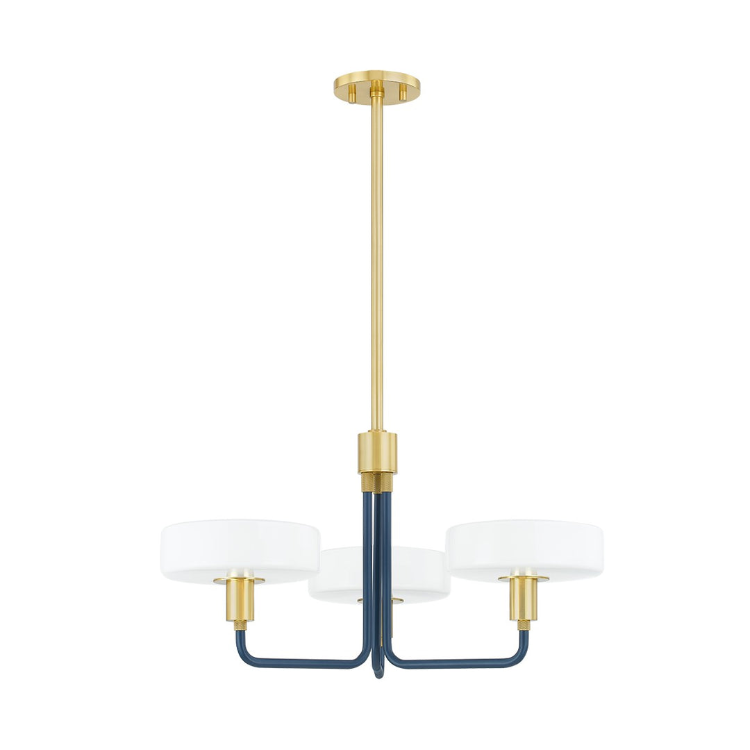 Aston Three Light Chandelier in Aged Brass/Slate Blue - available from The Lighting Shoppe, trusted by Canadian homeowners