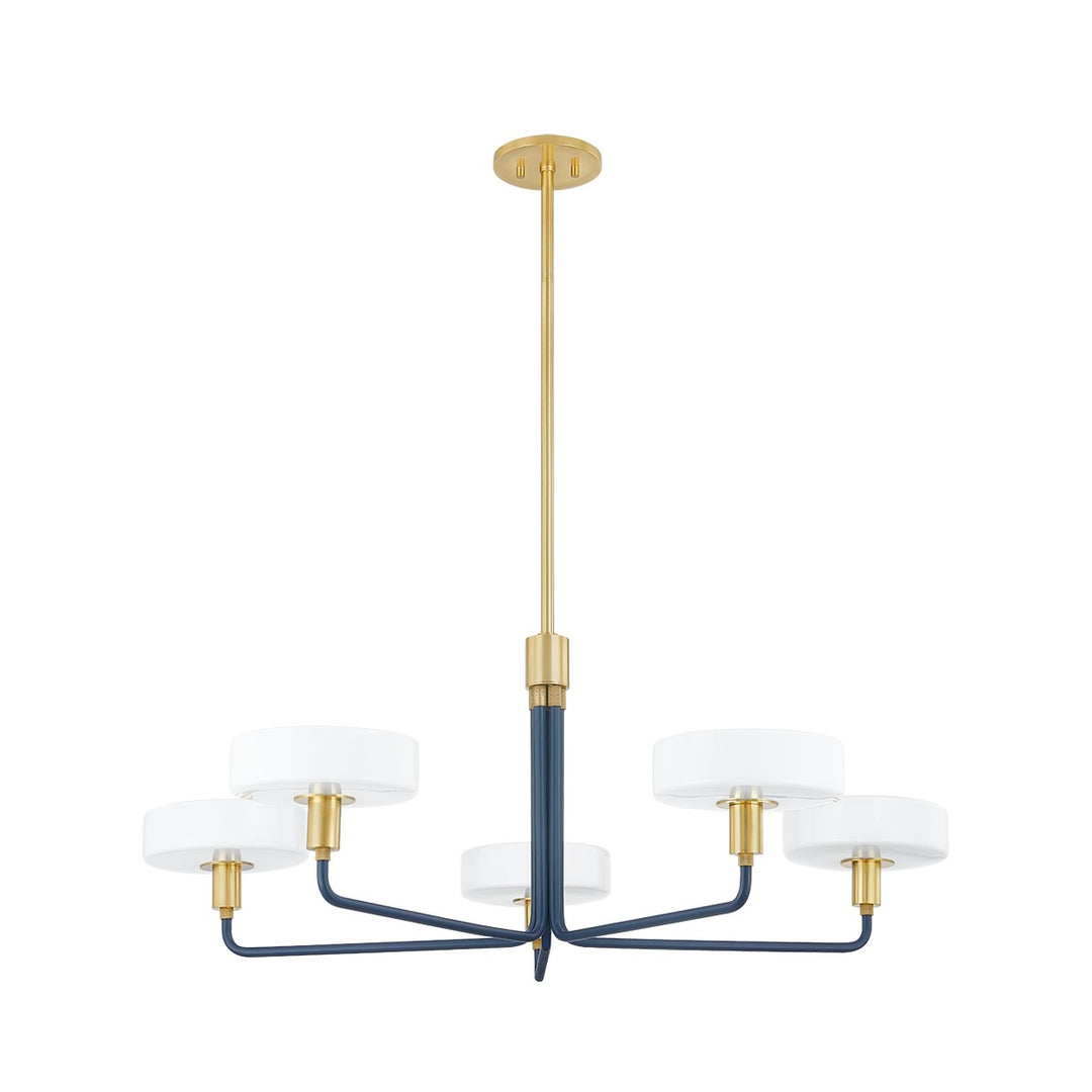 Aston Five Light Chandelier in Aged Brass/Slate Blue - available from The Lighting Shoppe, trusted by Canadian homeowners