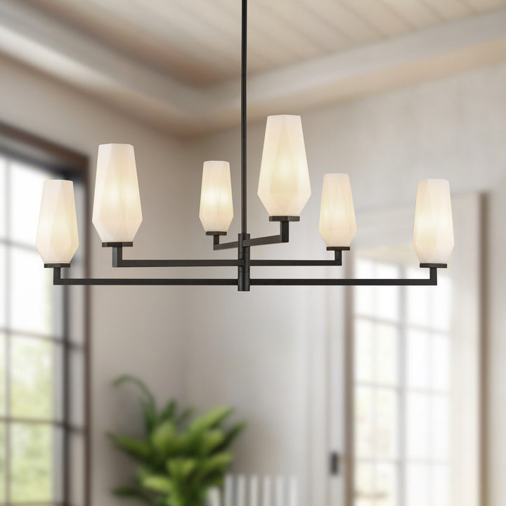 Alora Canada - CH424135MBOP - Six Light Chandelier - Krysta - Matte Black/Opal Glass