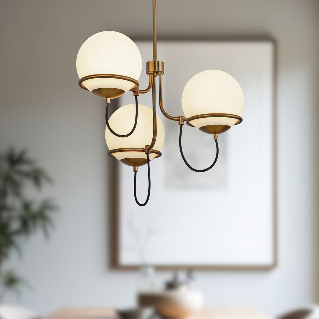 Alora Canada - CH458323AGOP - Three Light Chandelier - Alba - Aged Gold/Opal Glass