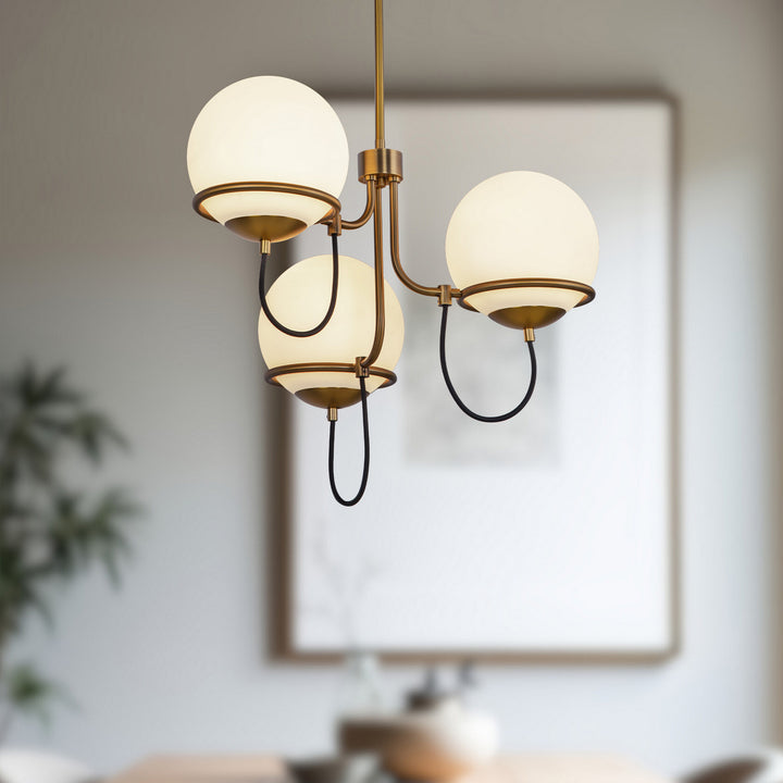 Alora Canada - CH458323AGOP - Three Light Chandelier - Alba - Aged Gold/Opal Glass