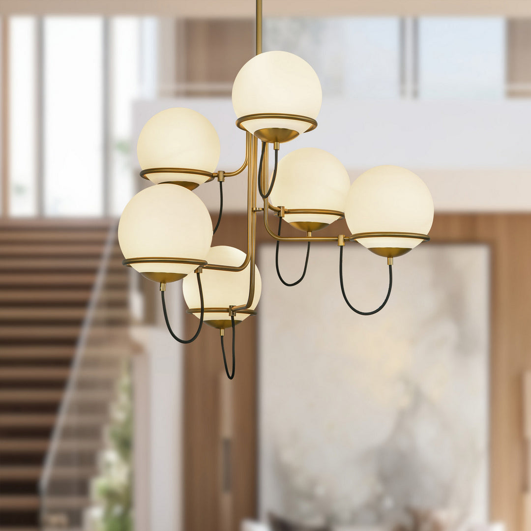 Alora Canada - CH458632AGOP - Six Light Chandelier - Alba - Aged Gold/Opal Glass