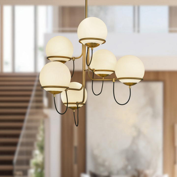 Alora Canada - CH458632AGOP - Six Light Chandelier - Alba - Aged Gold/Opal Glass