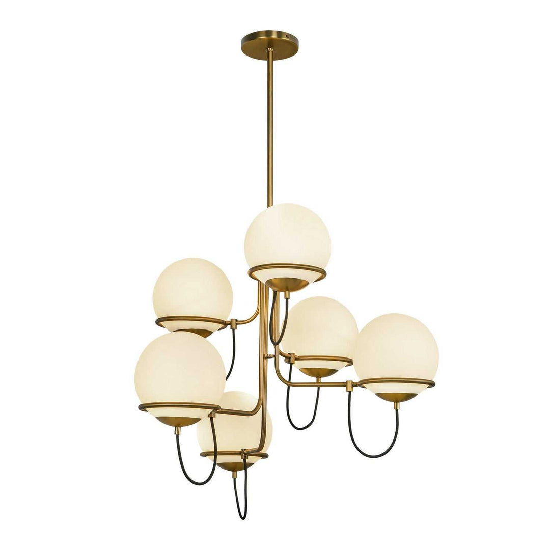 Alora Canada - CH458632AGOP - Six Light Chandelier - Alba - Aged Gold/Opal Glass